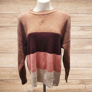 Sweater Crew Neck Colorblock Lightweight Minimalist Red Pink White Posh Preppy